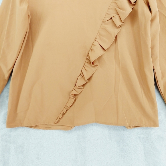 Kensie Jeans Women's Mustard Ruffles Round Neck Long Sleeve Blouse P4810 - Picture 2 of 8